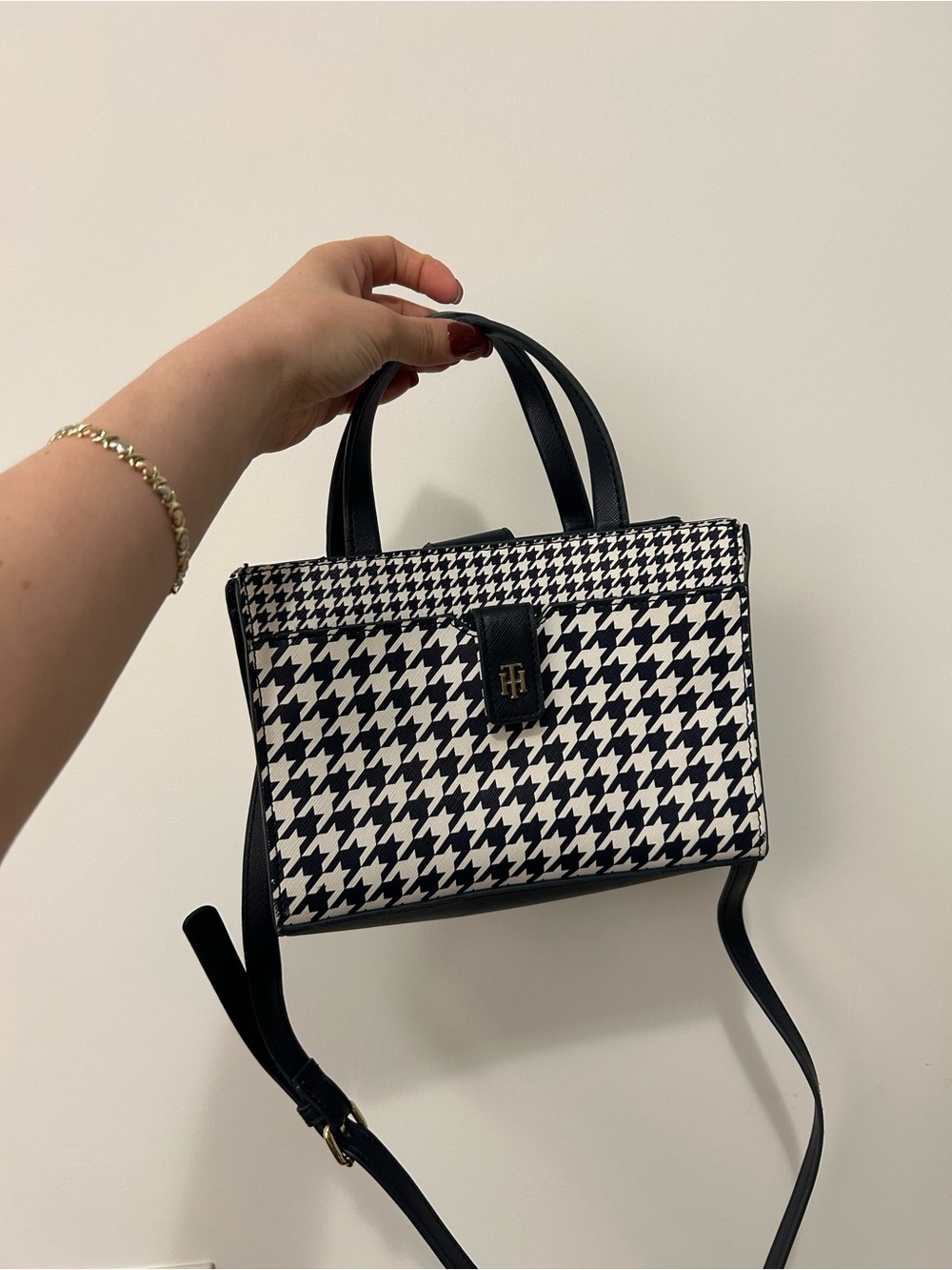 Tommy Hilfiger Black & White Houndstooth Satchel